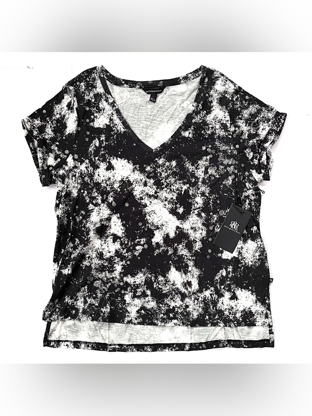 NWT New Women’s Rock & Republic Swashbuckler Black/White Splatter T Shirt (XL)